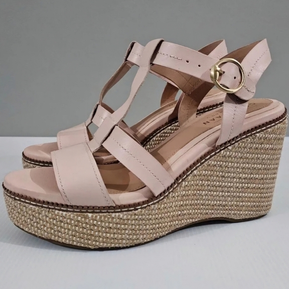 NEW Cole Haan Cloudfeel All Day Wedge 9.5 Peach Whip Leather Platform Sandal - Picture 1 of 12